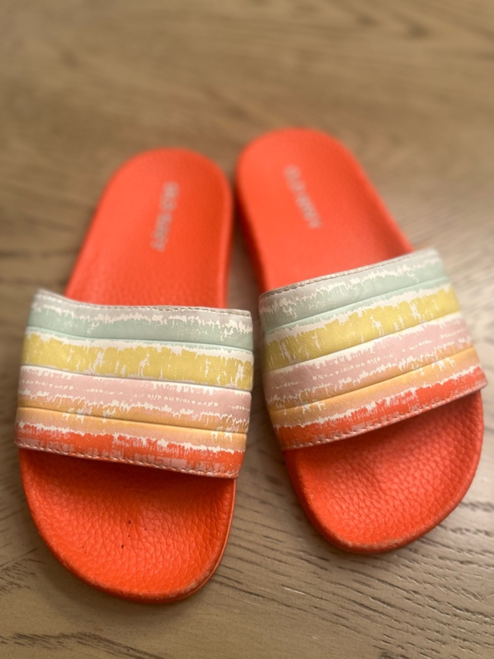 Old Navy Bright Orange Girls' Slide Sandals with Pastel Stripes (soze 12/13)